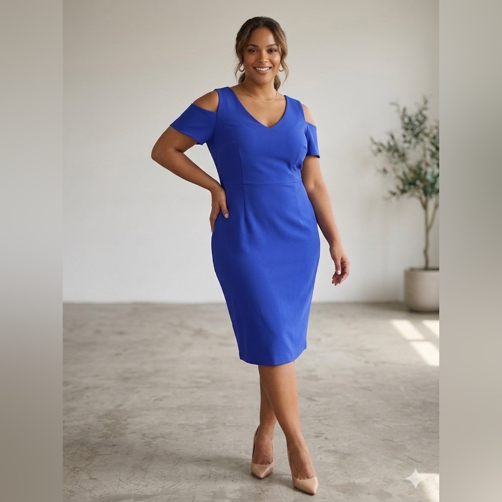 Worthington Royal Blue Cold-Shoulder Sheath Dress‎